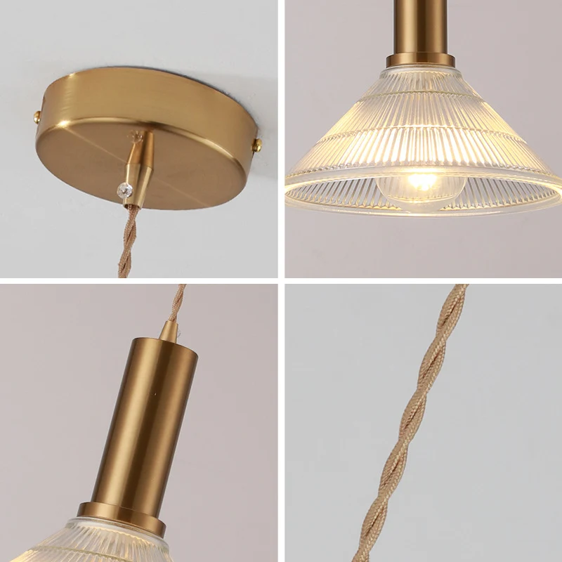 Geribbelde glazen kap hanglamp Eenvoudige stijl enkele lamp hanglamp voor slaapkamer Clearhalo