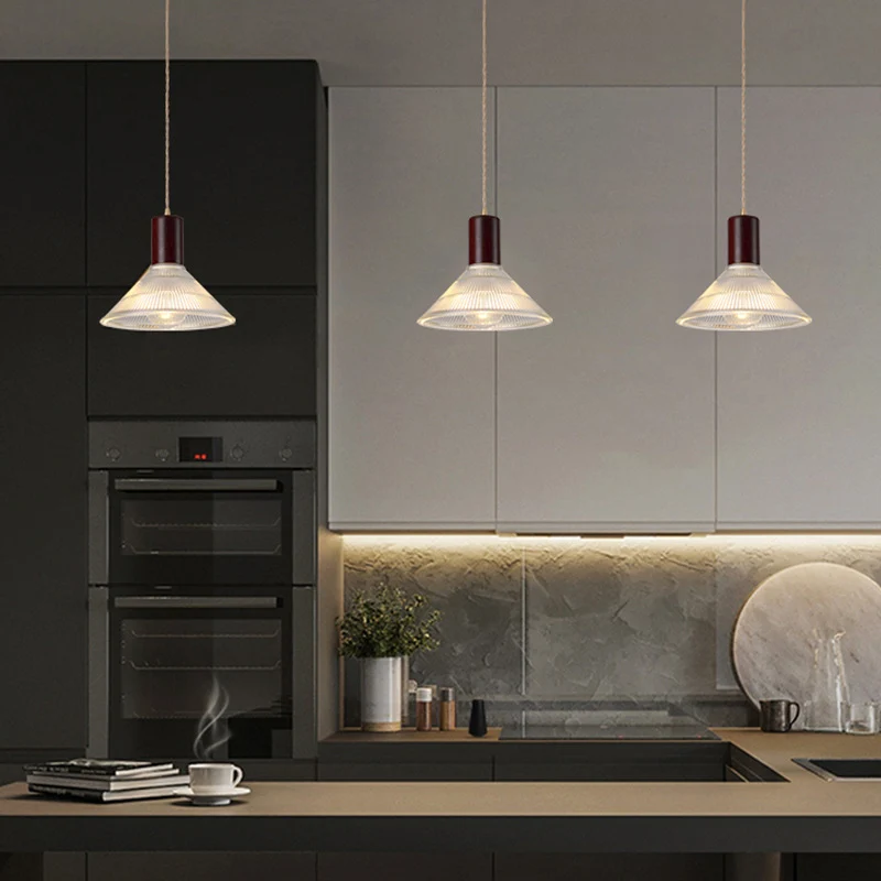 Geribbelde glazen kap hanglamp Eenvoudige stijl enkele lamp hanglamp voor slaapkamer Clearhalo