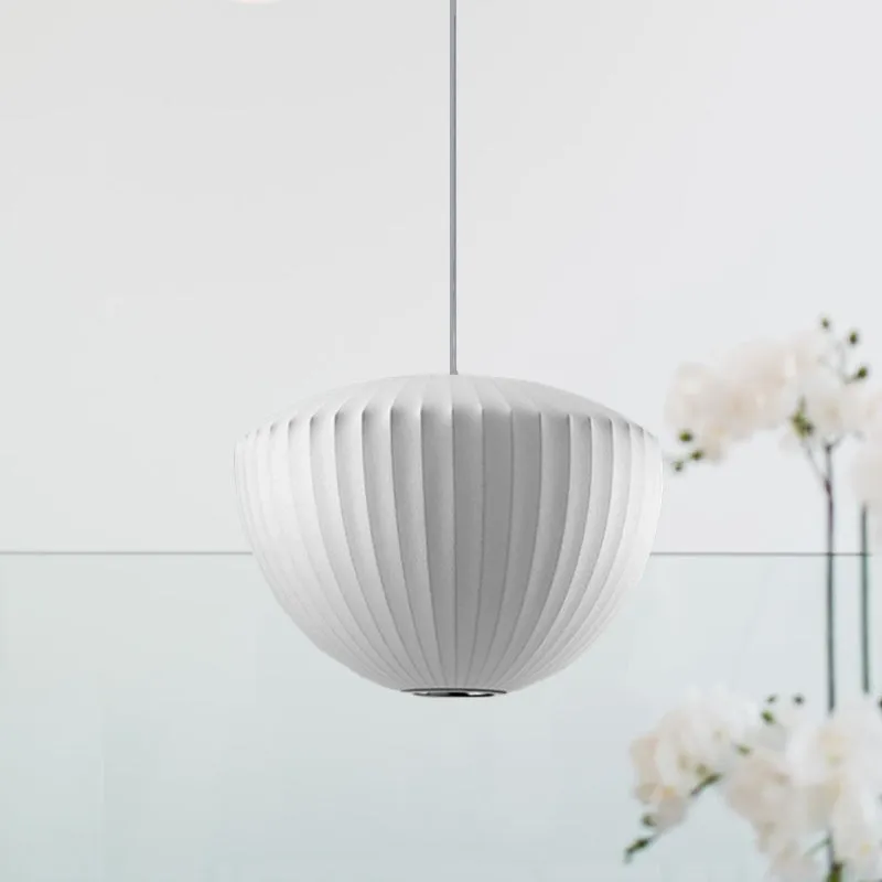 Geribbelde kom Rayon hanglamp Minimalistische 1-lichts witte plafondhanglamp voor lounge Clearhalo