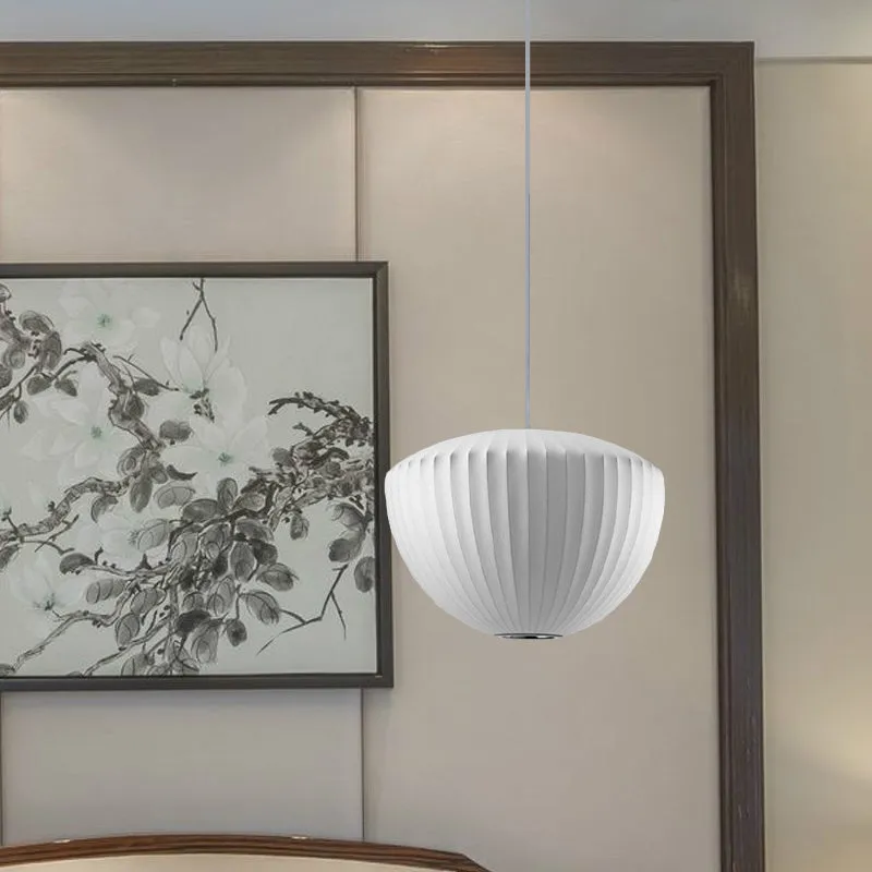 Geribbelde kom Rayon hanglamp Minimalistische 1-lichts witte plafondhanglamp voor lounge Clearhalo