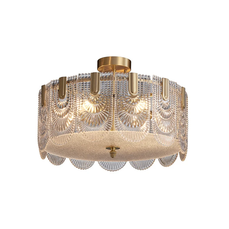 Geschulpte kroonluchter verlichting post-postmodern rimpelglas gouden hanglamp voor woonkamer Clearhalo