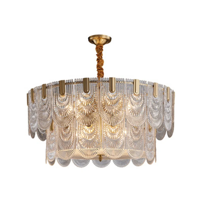 Geschulpte kroonluchter verlichting post-postmodern rimpelglas gouden hanglamp voor woonkamer Clearhalo