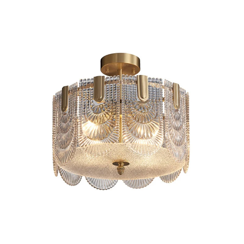 Geschulpte kroonluchter verlichting post-postmodern rimpelglas gouden hanglamp voor woonkamer Clearhalo