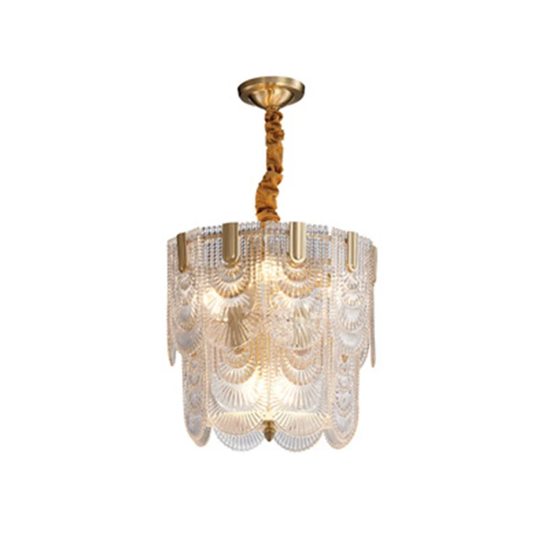 Geschulpte kroonluchter verlichting post-postmodern rimpelglas gouden hanglamp voor woonkamer Clearhalo