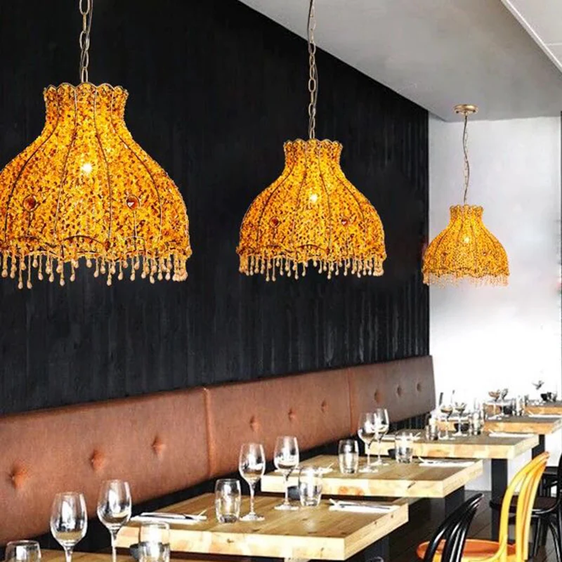 Geschulpte restaurant hanglamp decoratief metaal 1 kop geel hangend plafondlicht Clearhalo