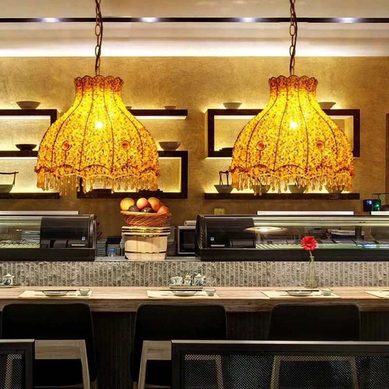 Geschulpte restaurant hanglamp decoratief metaal 1 kop geel hangend plafondlicht Clearhalo