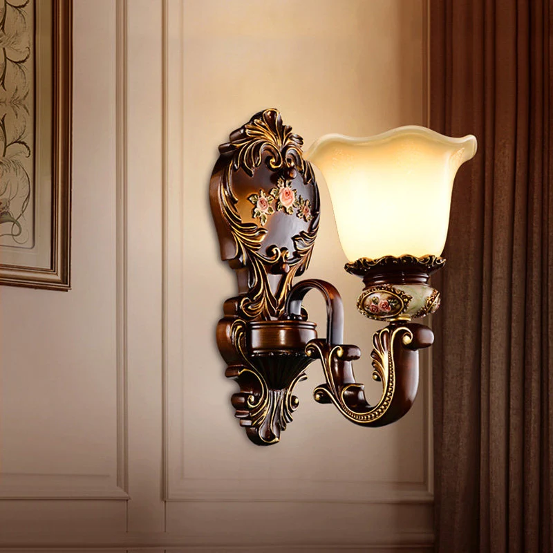 Geschulpte slaapkamerwandlamp Rustiek hars 1/2 kop Roest Schanslamp met gebogen arm Clearhalo