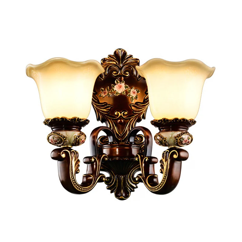Geschulpte slaapkamerwandlamp Rustiek hars 1/2 kop Roest Schanslamp met gebogen arm Clearhalo