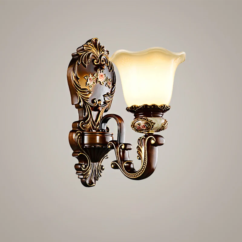 Geschulpte slaapkamerwandlamp Rustiek hars 1/2 kop Roest Schanslamp met gebogen arm Clearhalo