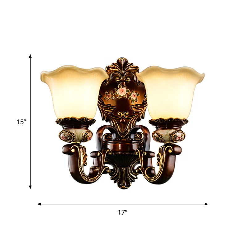 Geschulpte slaapkamerwandlamp Rustiek hars 1/2 kop Roest Schanslamp met gebogen arm Clearhalo