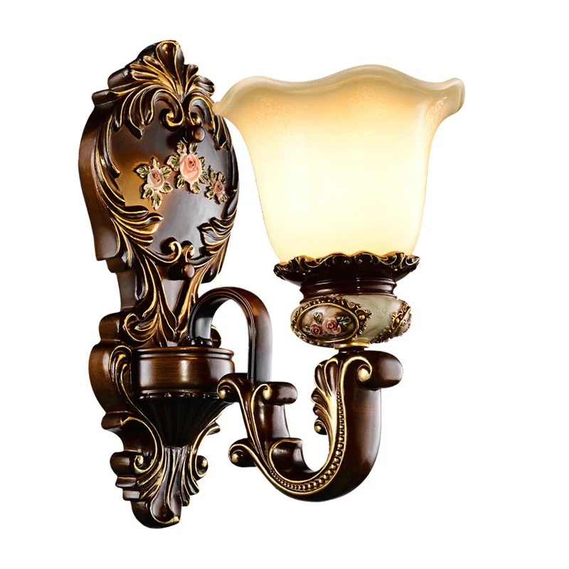 Geschulpte slaapkamerwandlamp Rustiek hars 1/2 kop Roest Schanslamp met gebogen arm Clearhalo