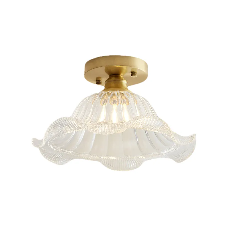 Geschulpte woonkamer semi-flush industrieel getextureerd glas één licht messing plafondlamp Clearhalo