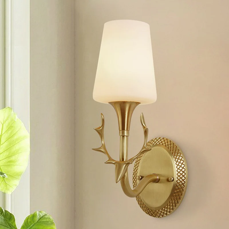 Gescrolde arm melkglas schansverlichting Rustiek 1/2 licht slaapkamer wandgemonteerd lichtarmatuur messing Clearhalo