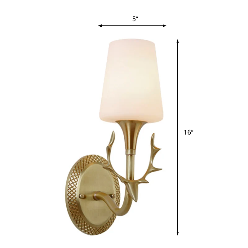 Gescrolde arm melkglas schansverlichting Rustiek 1/2 licht slaapkamer wandgemonteerd lichtarmatuur messing Clearhalo