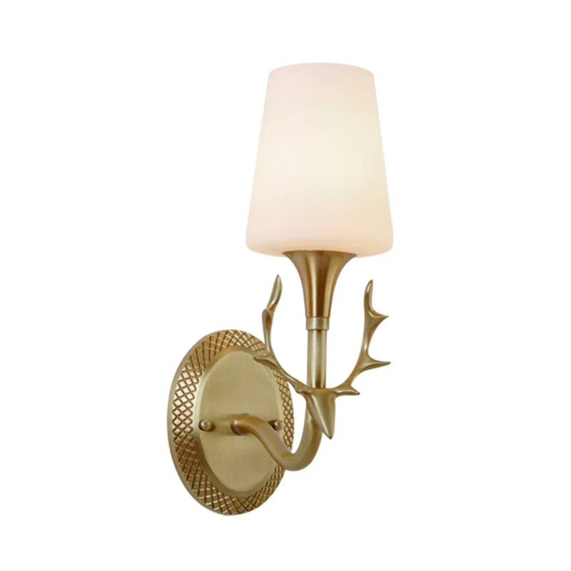 Gescrolde arm melkglas schansverlichting Rustiek 1/2 licht slaapkamer wandgemonteerd lichtarmatuur messing Clearhalo