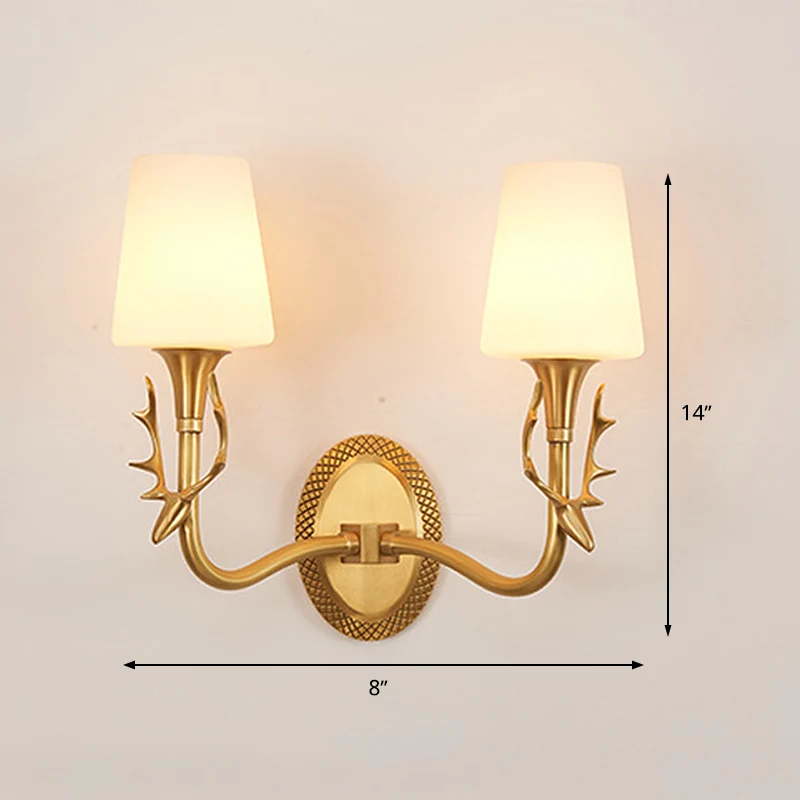 Gescrolde arm melkglas schansverlichting Rustiek 1/2 licht slaapkamer wandgemonteerd lichtarmatuur messing Clearhalo