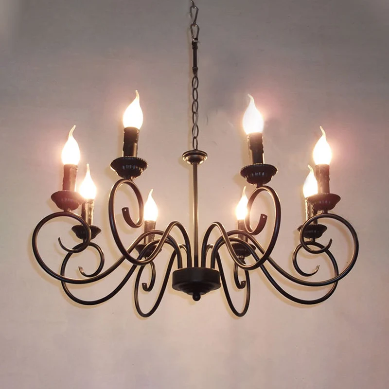 Gescrolde arm metalen hangende kroonluchter Traditie 8 lampen plafondhanglamp zwart Clearhalo