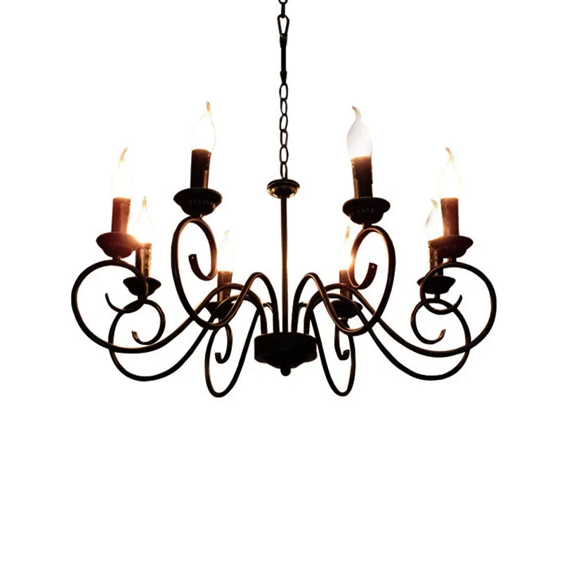 Gescrolde arm metalen hangende kroonluchter Traditie 8 lampen plafondhanglamp zwart Clearhalo
