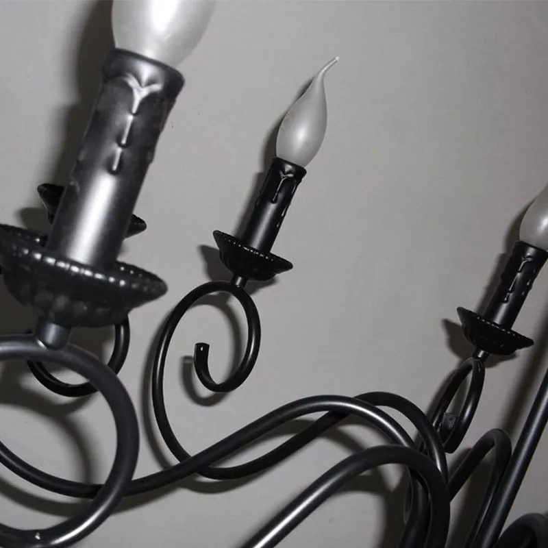 Gescrolde arm metalen hangende kroonluchter Traditie 8 lampen plafondhanglamp zwart Clearhalo
