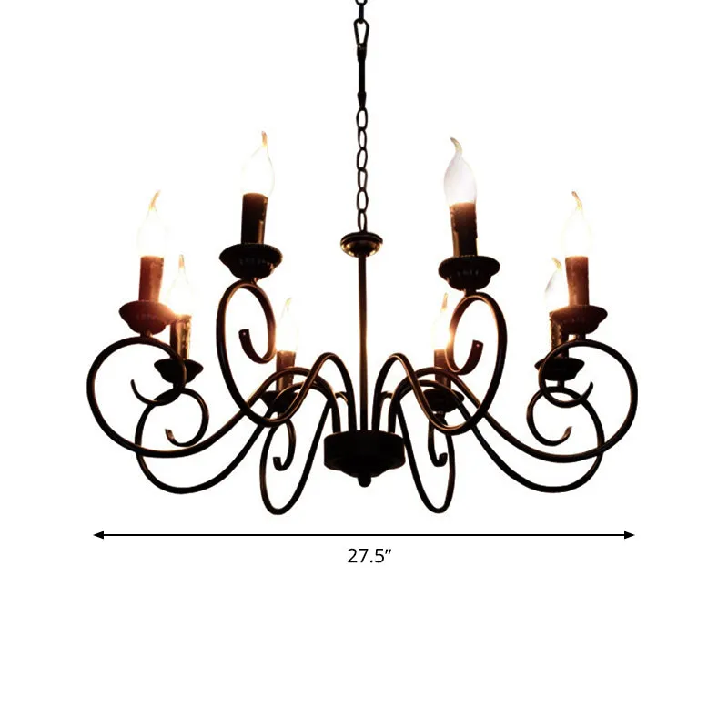 Gescrolde arm metalen hangende kroonluchter Traditie 8 lampen plafondhanglamp zwart Clearhalo