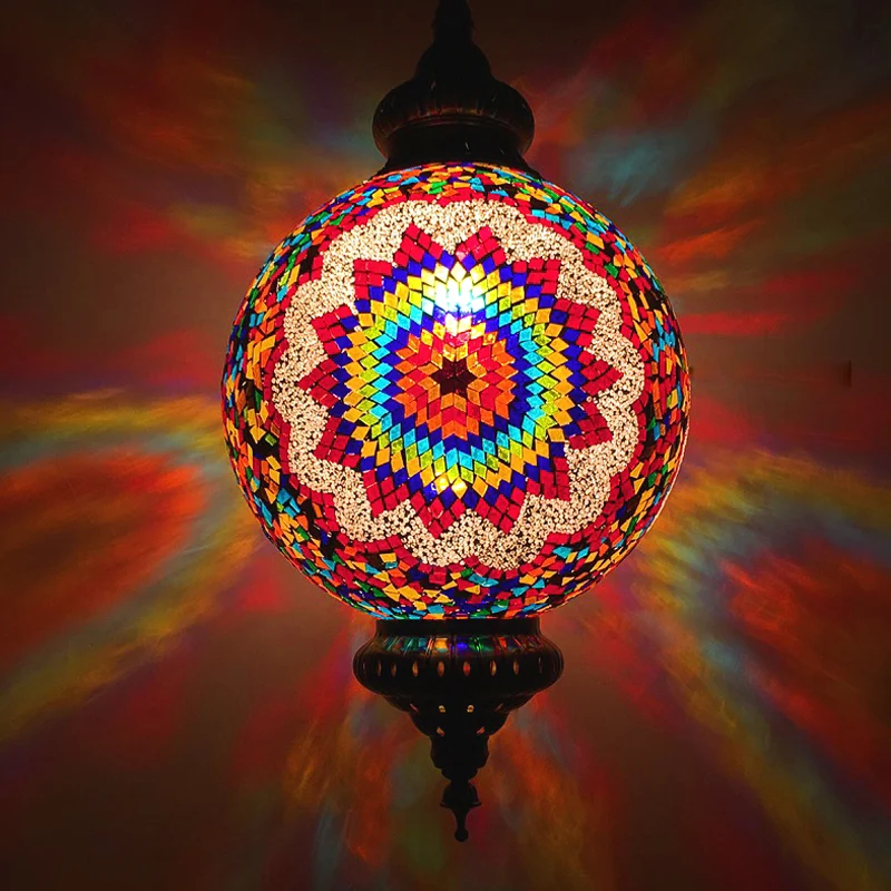 Geslepen glazen bol ophangverlichting Traditionele 1-lichts eetkamer hanglamp rood/geel/blauw Clearhalo