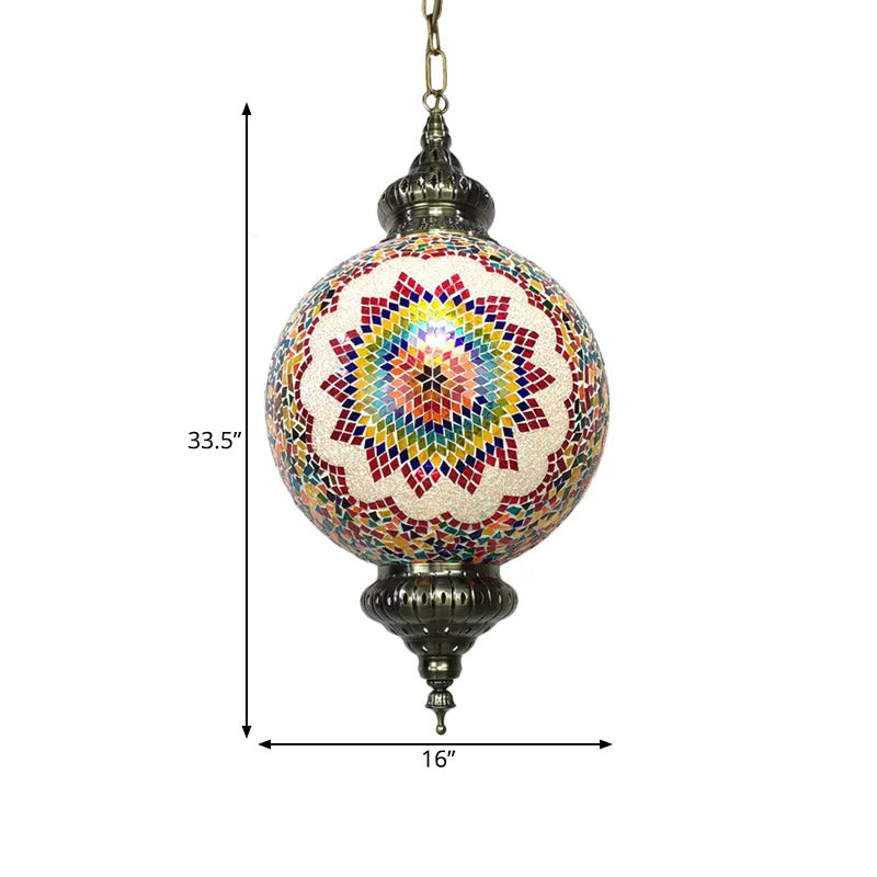 Geslepen glazen bol ophangverlichting Traditionele 1-lichts eetkamer hanglamp rood/geel/blauw Clearhalo