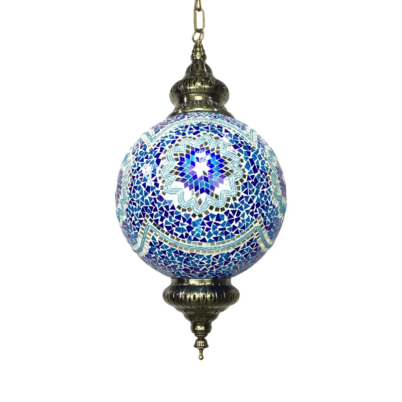 Geslepen glazen bol ophangverlichting Traditionele 1-lichts eetkamer hanglamp rood/geel/blauw Clearhalo