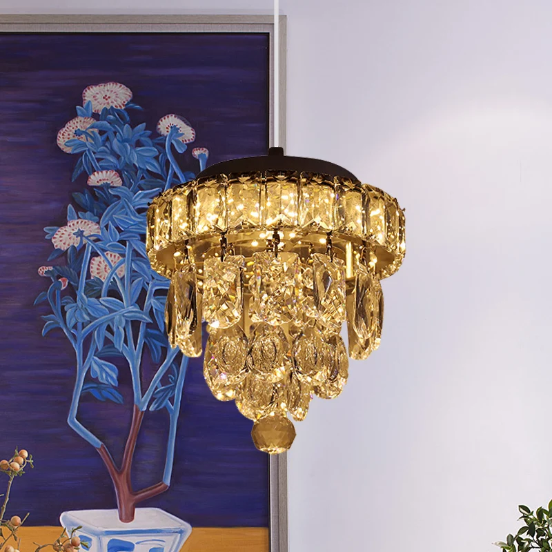 Geslepen kristallen LED-hanglamp Moderne chroom gelaagde taps toelopende eettafel hanglamp Clearhalo