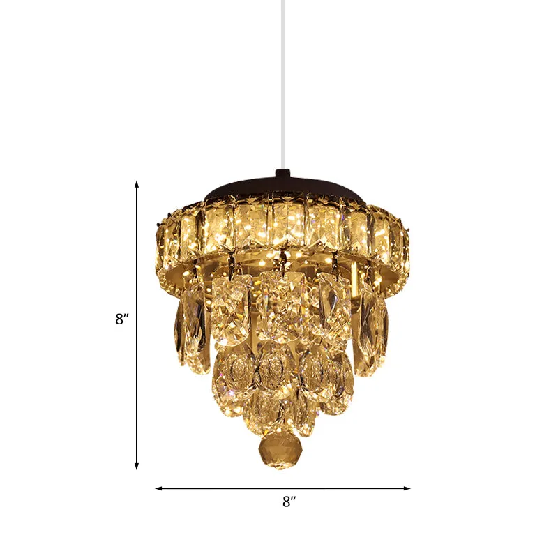 Geslepen kristallen LED-hanglamp Moderne chroom gelaagde taps toelopende eettafel hanglamp Clearhalo