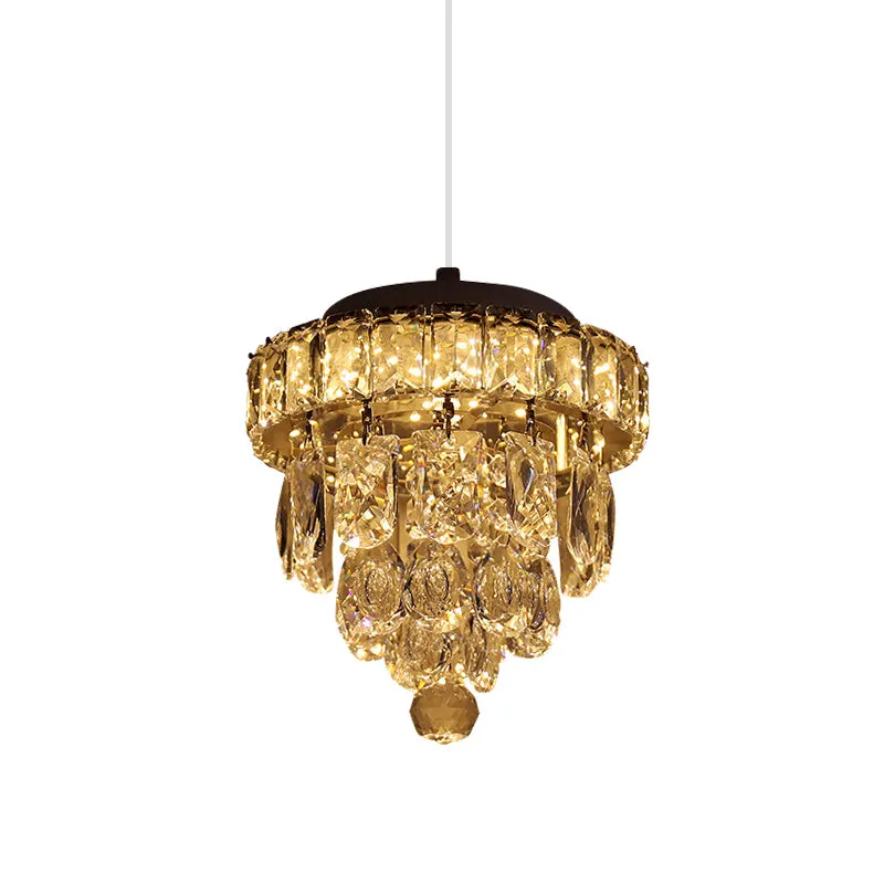 Geslepen kristallen LED-hanglamp Moderne chroom gelaagde taps toelopende eettafel hanglamp Clearhalo