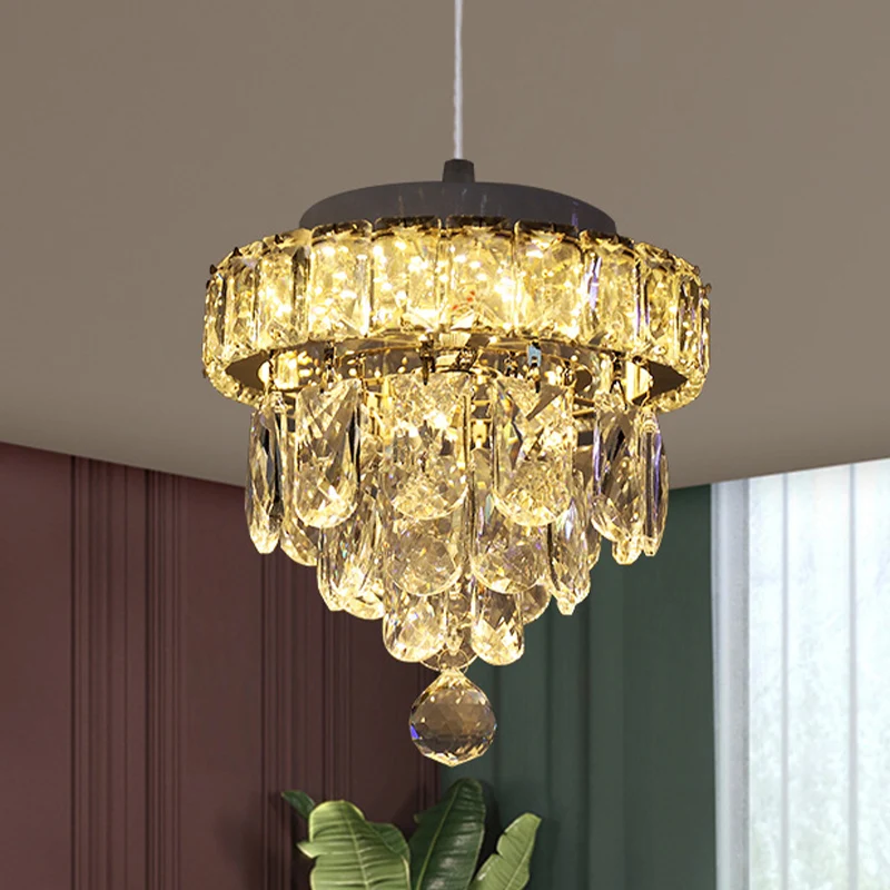 Geslepen kristallen LED-hanglamp Moderne chroom gelaagde taps toelopende eettafel hanglamp Clearhalo