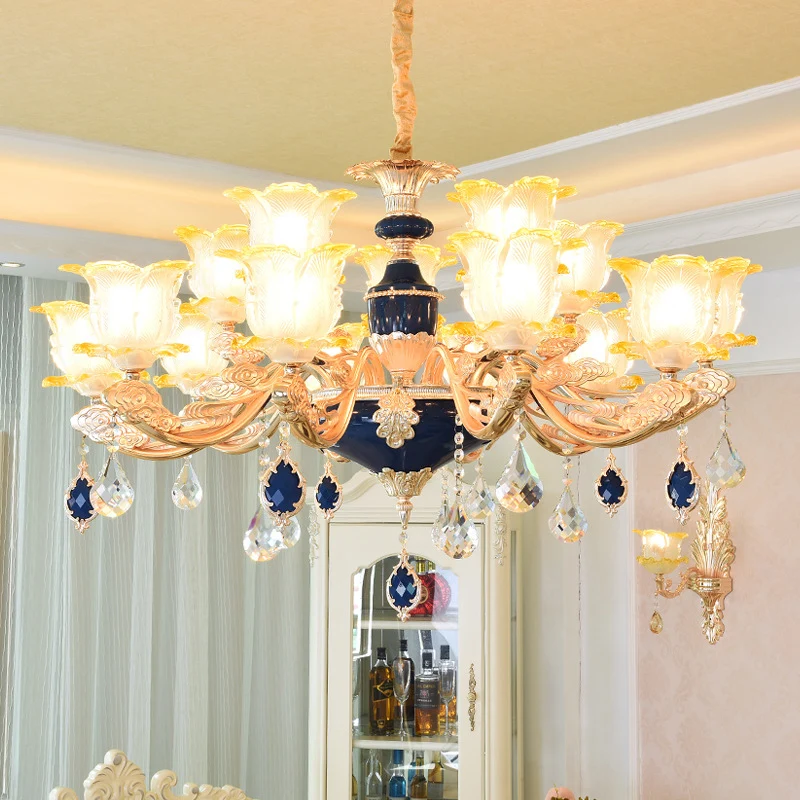 Gesneden glazen bloemenhanglamp Retro-stijl woonkamerkroonluchter met kristallen accent Clearhalo