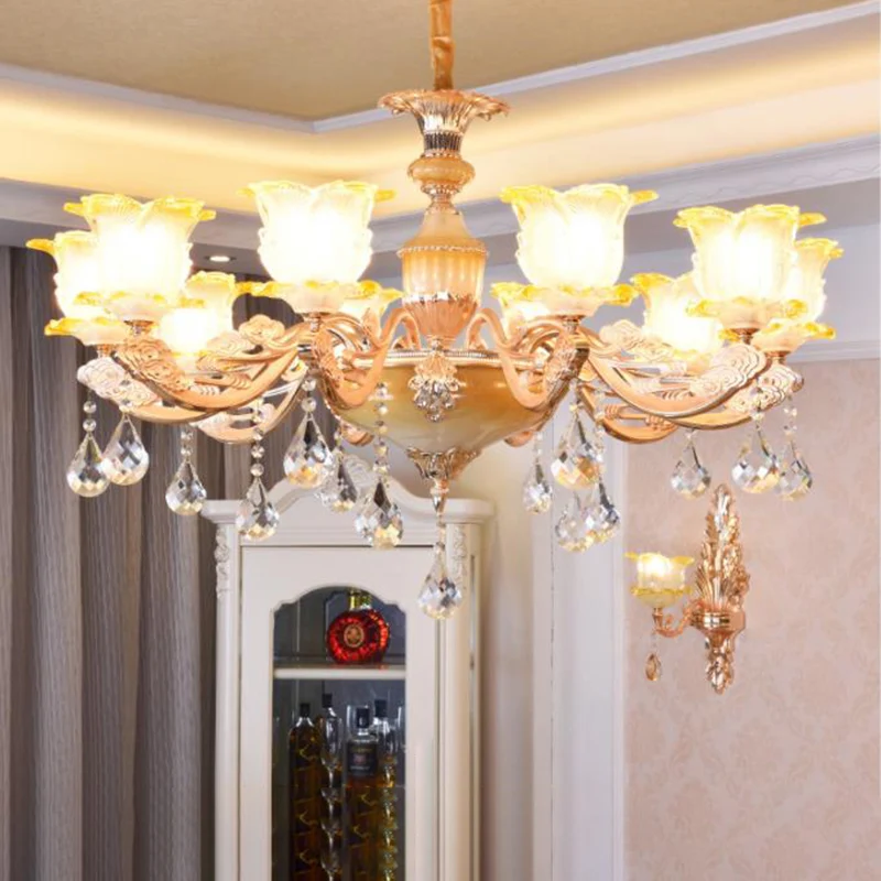 Gesneden glazen bloemenhanglamp Retro-stijl woonkamerkroonluchter met kristallen accent Clearhalo