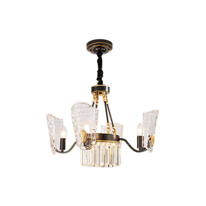 Gesneden kristallen schildvormige plafondkroonluchter Moderne 4/6/8 lichts zwarte hanglampset Clearhalo