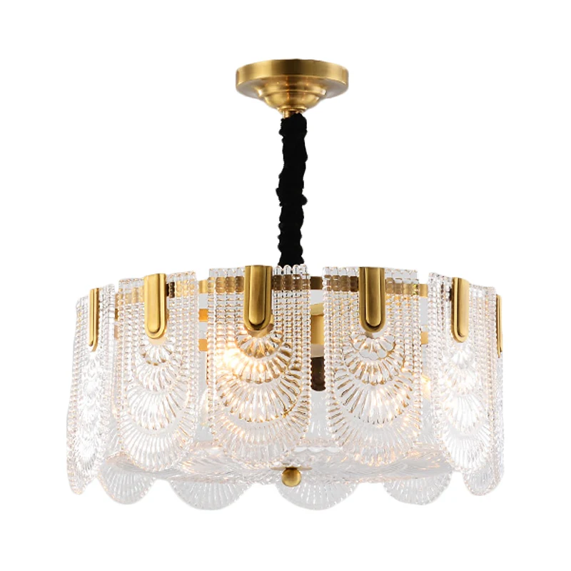 Getextureerd glas gelaagd hangend plafondlicht modernisme 3/8 lichts kroonluchterlicht messing Clearhalo