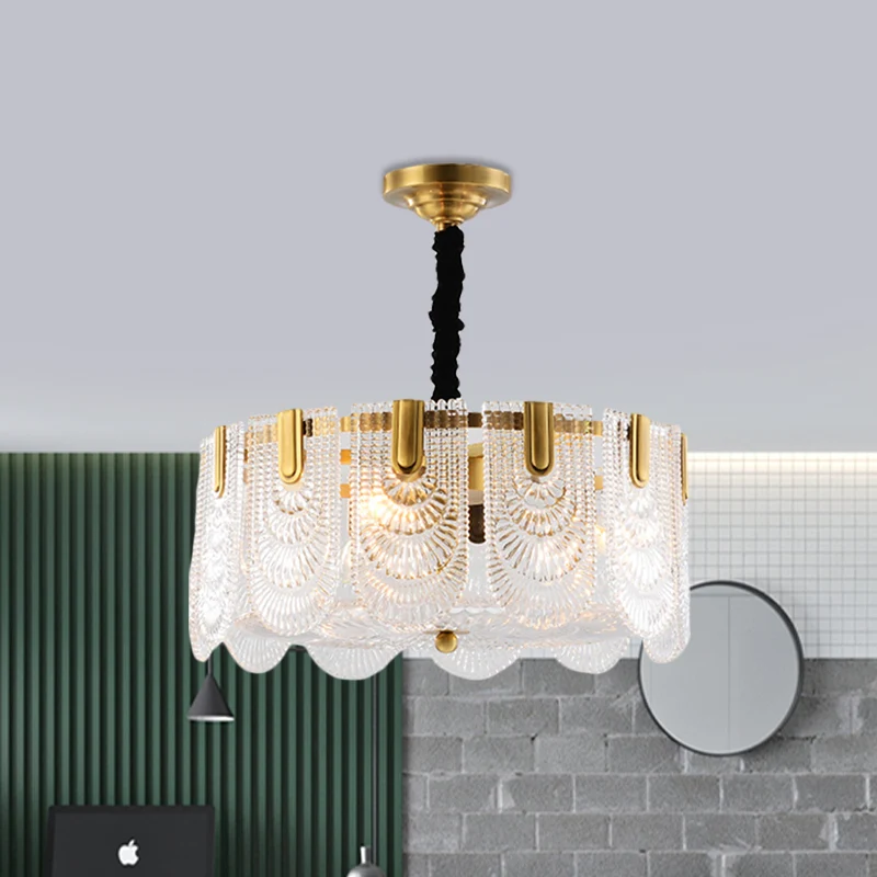 Getextureerd glas gelaagd hangend plafondlicht modernisme 3/8 lichts kroonluchterlicht messing Clearhalo