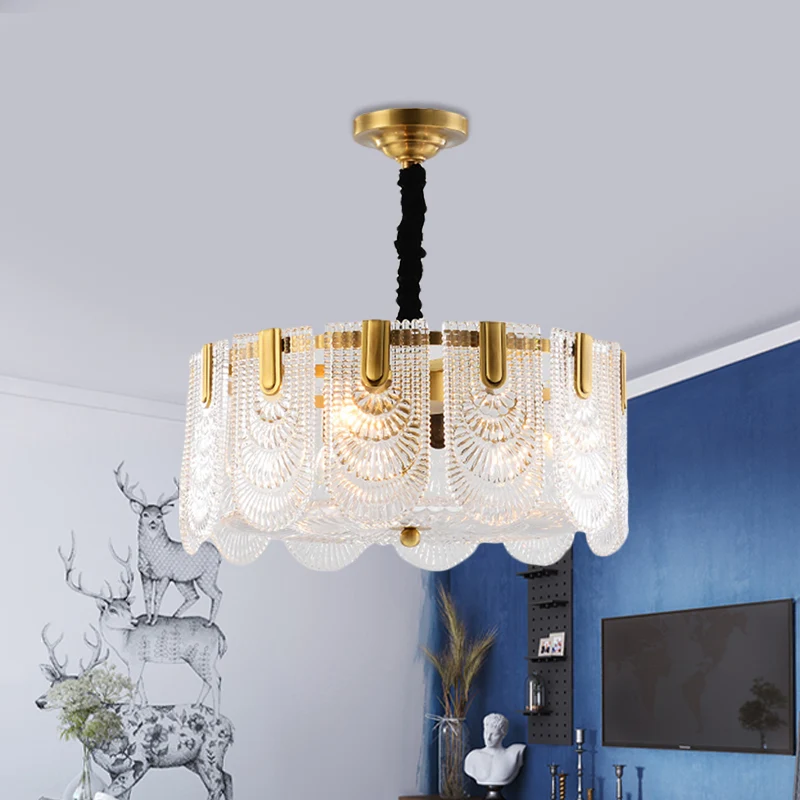 Getextureerd glas gelaagd hangend plafondlicht modernisme 3/8 lichts kroonluchterlicht messing Clearhalo