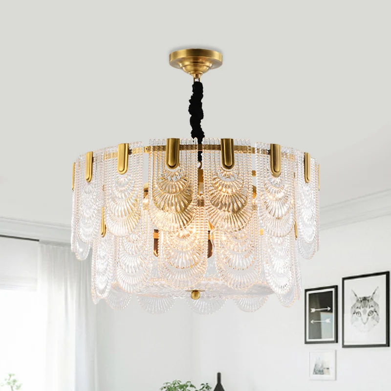 Getextureerd glas gelaagd hangend plafondlicht modernisme 3/8 lichts kroonluchterlicht messing Clearhalo