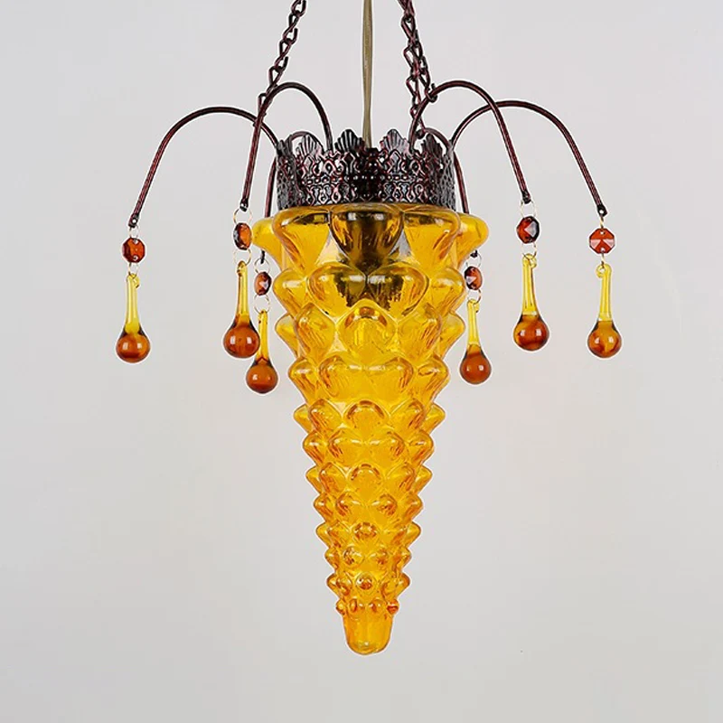 Getextureerde glazen conische plafondhanglamp Vintage 1-lichts rood/geel/blauw eetkamer ophangverlichtingsarmatuur Clearhalo