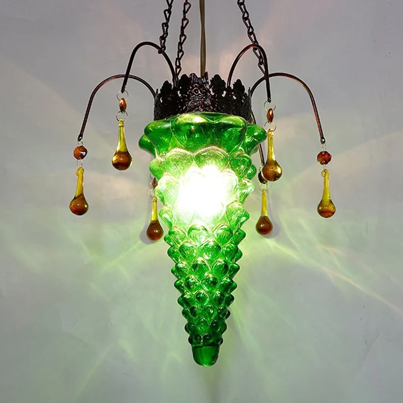 Getextureerde glazen conische plafondhanglamp Vintage 1-lichts rood/geel/blauw eetkamer ophangverlichtingsarmatuur Clearhalo