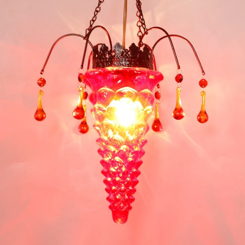 Getextureerde glazen conische plafondhanglamp Vintage 1-lichts rood/geel/blauw eetkamer ophangverlichtingsarmatuur Clearhalo