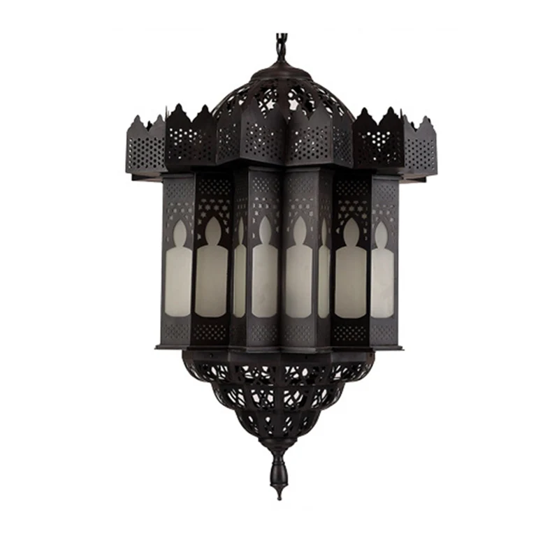 Geëtste lantaarn eetkamer kroonluchter licht Art Deco matglas 3-lamps zwarte afwerking plafondhanger Clearhalo