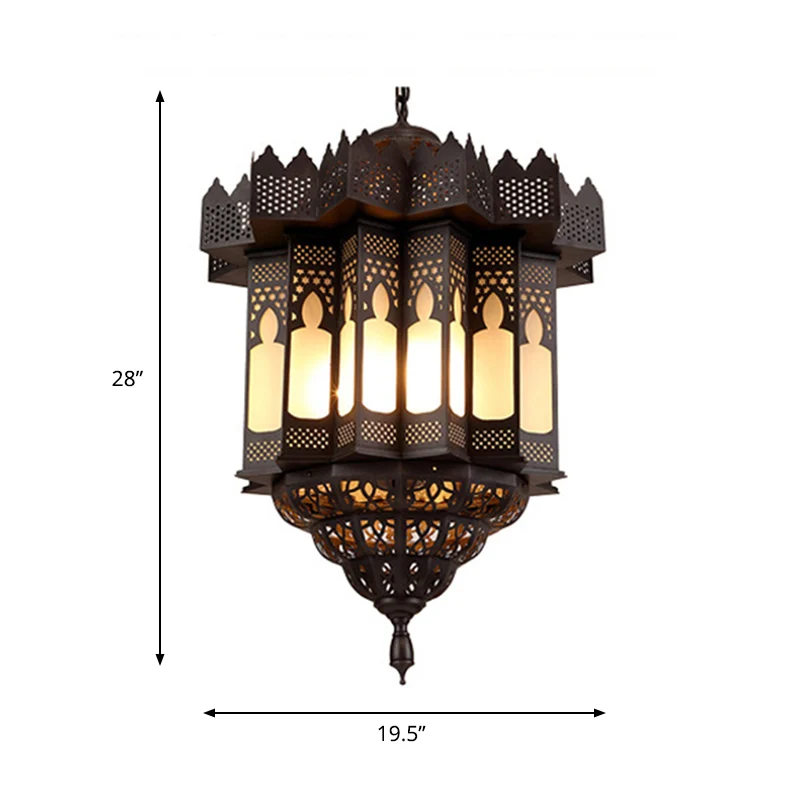 Geëtste lantaarn eetkamer kroonluchter licht Art Deco matglas 3-lamps zwarte afwerking plafondhanger Clearhalo