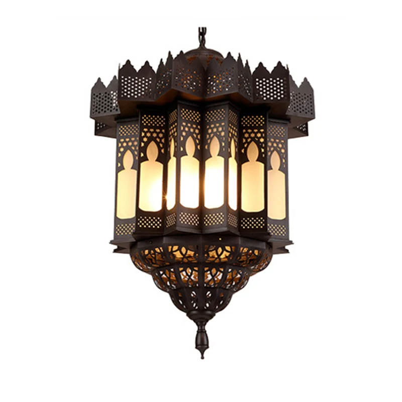 Geëtste lantaarn eetkamer kroonluchter licht Art Deco matglas 3-lamps zwarte afwerking plafondhanger Clearhalo