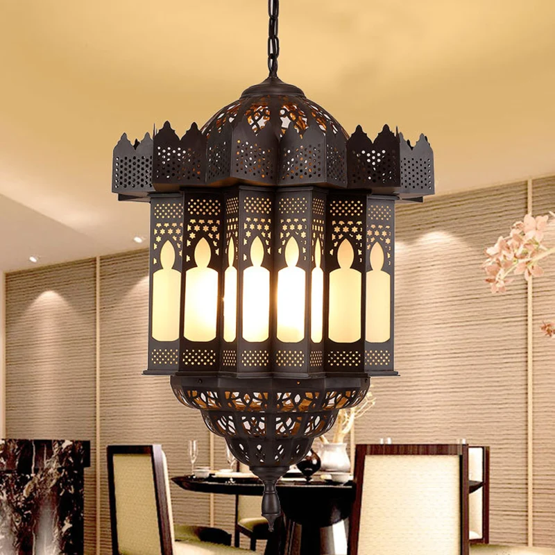 Geëtste lantaarn eetkamer kroonluchter licht Art Deco matglas 3-lamps zwarte afwerking plafondhanger Clearhalo