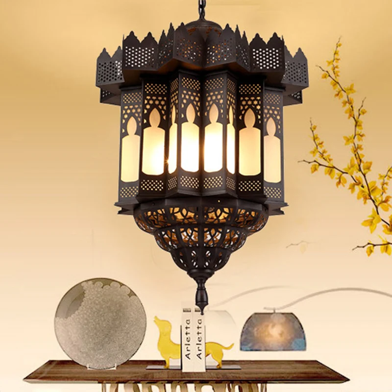 Geëtste lantaarn eetkamer kroonluchter licht Art Deco matglas 3-lamps zwarte afwerking plafondhanger Clearhalo