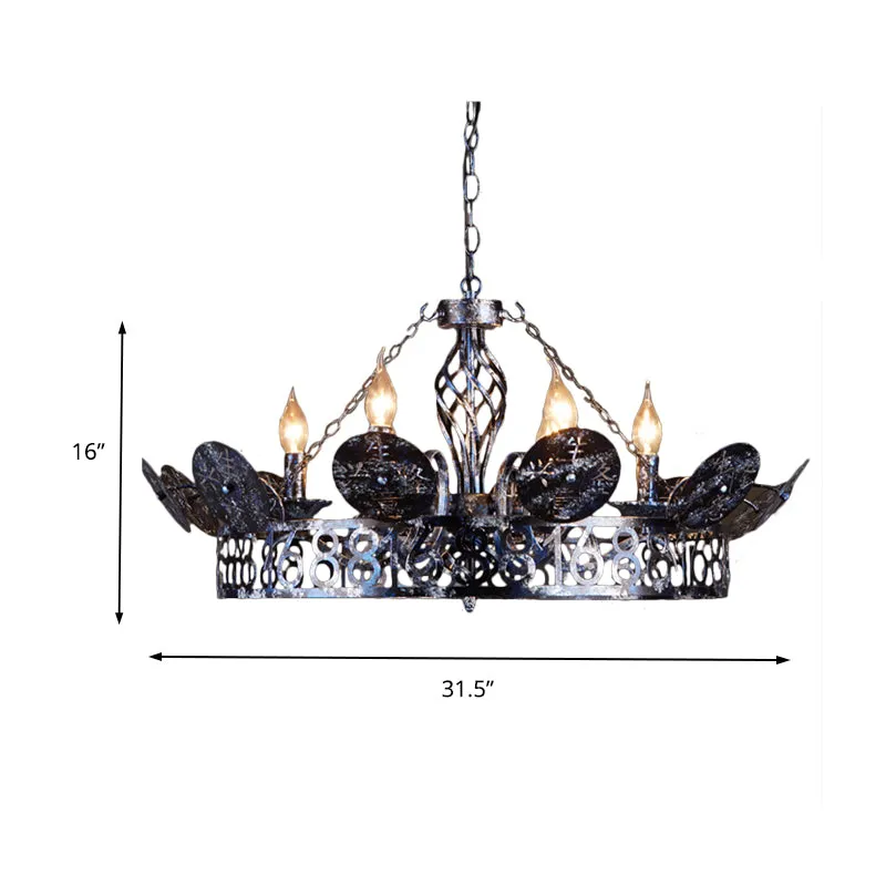 Geëtste ronde koffiewinkel hanglamp antiek smeedijzer 6 koppen roestige kroonluchterlamp met kale lamp Clearhalo