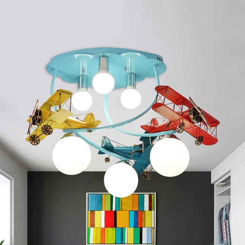 Gevechtsvliegtuig Woonkamer Inbouw Plafondlamp Metalen Cartoon Plafondlamp Blauw Clearhalo