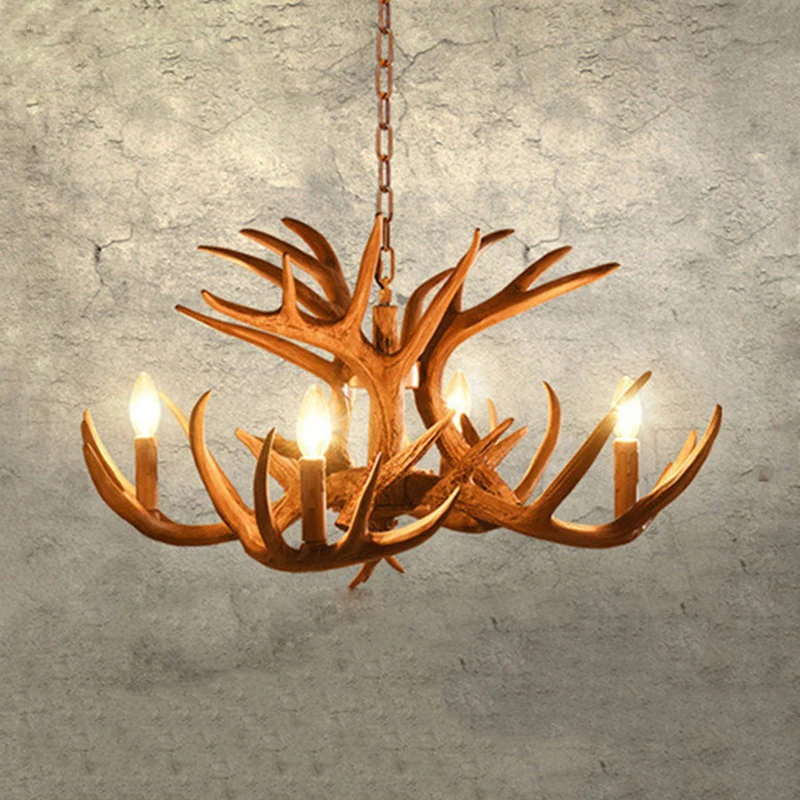 Gewei woonkamer hanglamp traditionele hars 4/6 lampen bruin verstelbare kroonluchter hanglamp Clearhalo