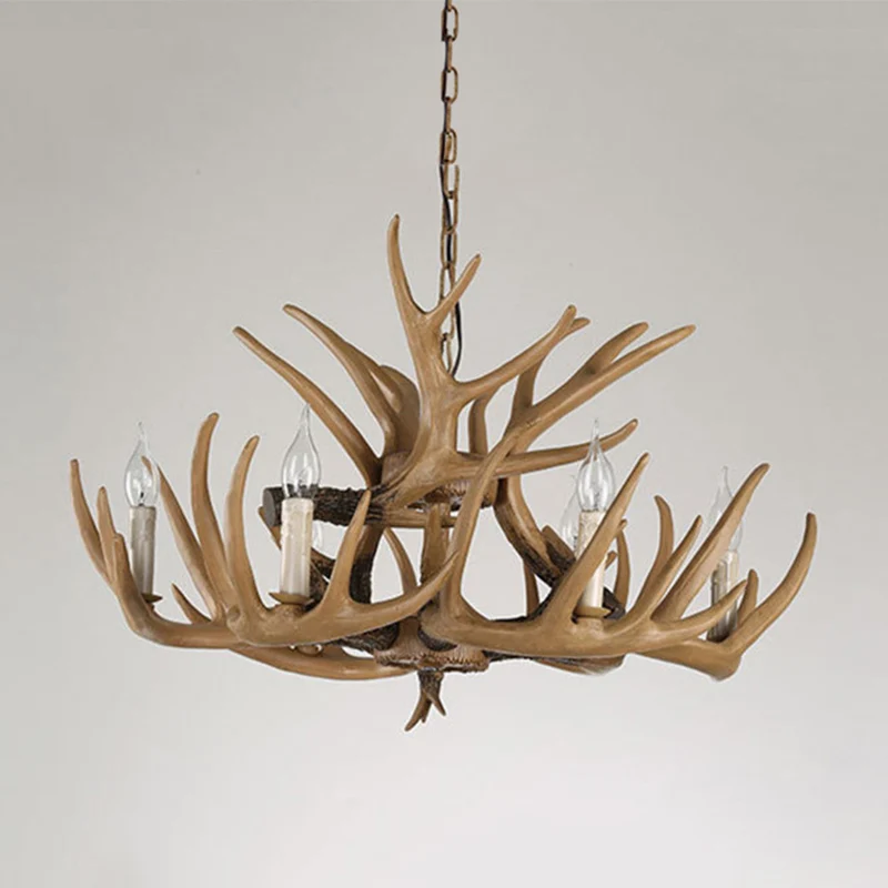 Gewei woonkamer hanglamp traditionele hars 4/6 lampen bruin verstelbare kroonluchter hanglamp Clearhalo